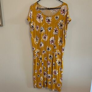 Apt. 9 Mustard Floral Scoop Neck Midi Dress